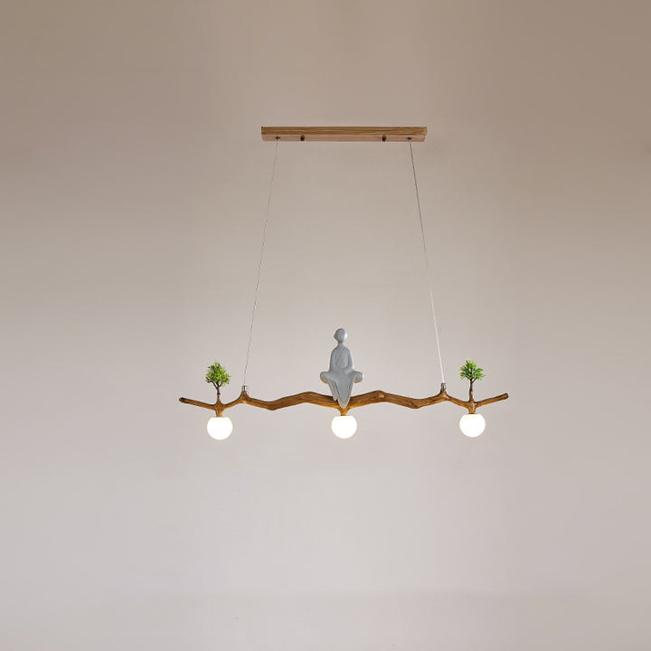 Traditionelle chinesische Zen-Harz-Hardware-Zweig-Kiefer-Baum-Dekoration 3-Licht-Kronleuchter Insellicht für Wohnzimmer 