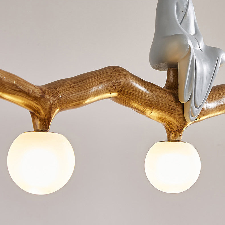 Traditional Chinese Zen Resin Hardware Branch Pine Tree Decoration 3-Light Chandelier Island Light For Living Room