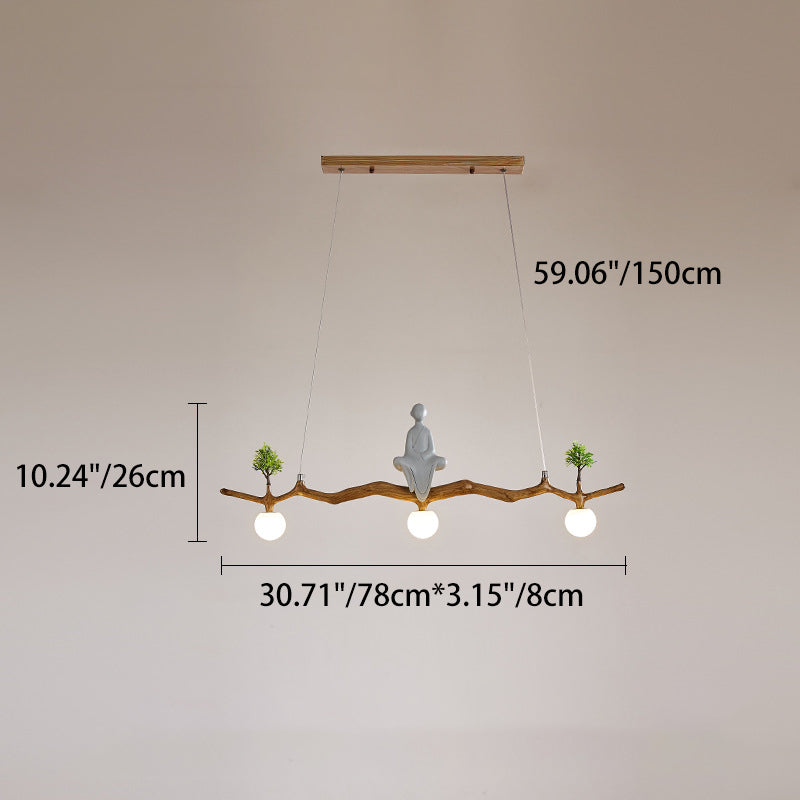 Traditionelle chinesische Zen-Harz-Hardware-Zweig-Kiefer-Baum-Dekoration 3-Licht-Kronleuchter Insellicht für Wohnzimmer 