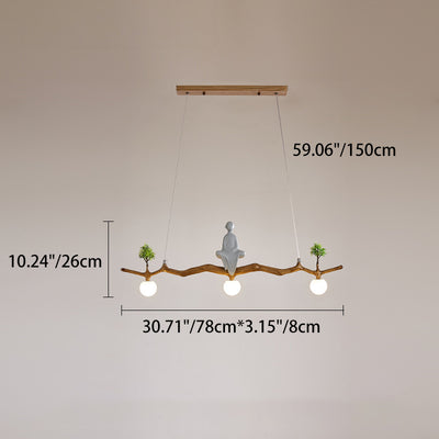 Traditional Chinese Zen Resin Hardware Branch Pine Tree Decoration 3-Light Chandelier Island Light For Living Room