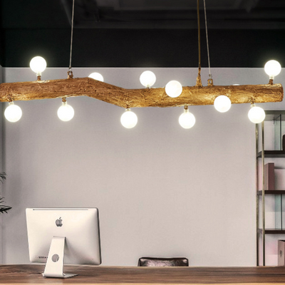 Traditional Chinese Zen Resin Trunk Hardware Glass Ball Shade 6/10-Light Chandelier Island Light For Living Room