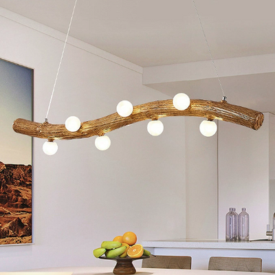 Traditional Chinese Zen Resin Trunk Hardware Glass Ball Shade 6/10-Light Chandelier Island Light For Living Room