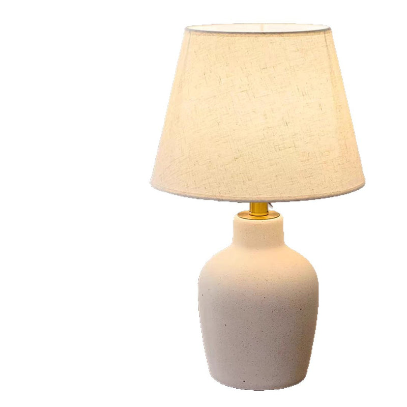 Traditional Japanese Fabric Shade Ceramic Bottle Base 1-Light Table Lamp For Bedroom