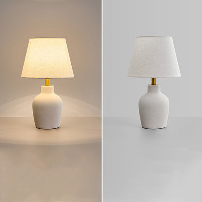 Traditional Japanese Fabric Shade Ceramic Bottle Base 1-Light Table Lamp For Bedroom