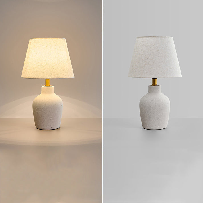 Traditional Japanese Fabric Shade Ceramic Bottle Base 1-Light Table Lamp For Bedroom