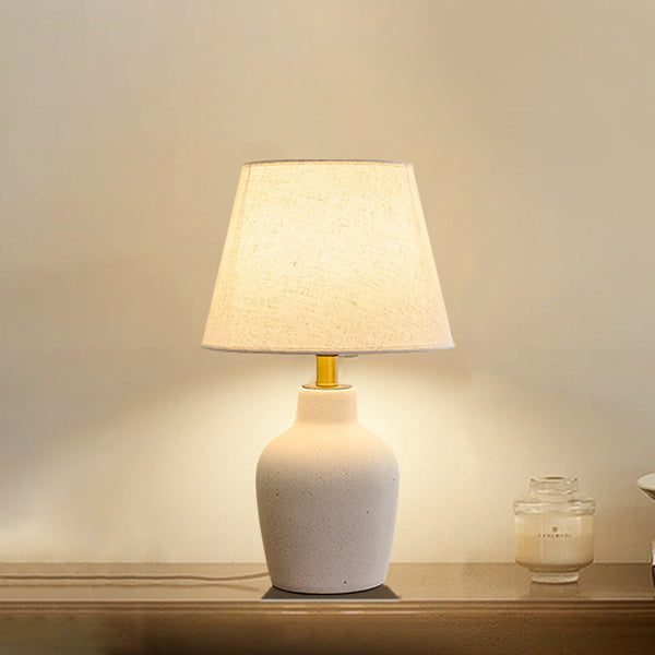 Traditional Japanese Fabric Shade Ceramic Bottle Base 1-Light Table Lamp For Bedroom