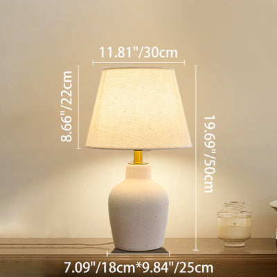 Traditional Japanese Fabric Shade Ceramic Bottle Base 1-Light Table Lamp For Bedroom