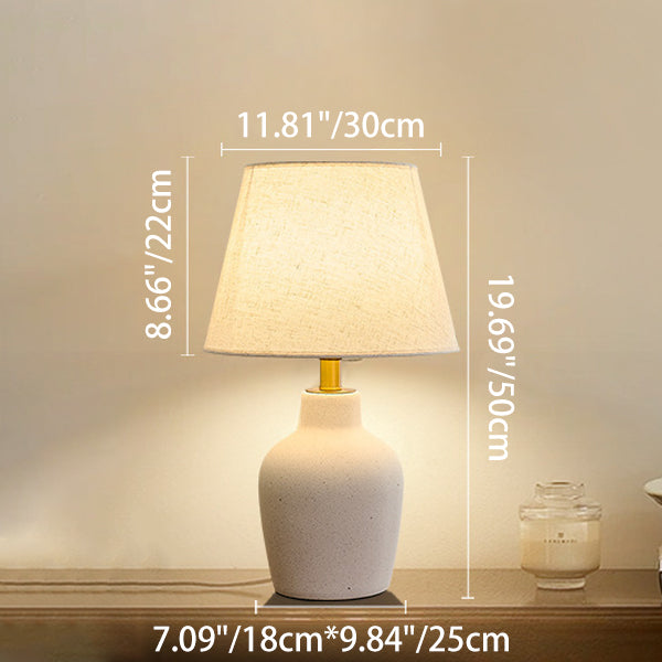 Traditional Japanese Fabric Shade Ceramic Bottle Base 1-Light Table Lamp For Bedroom