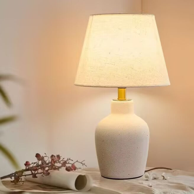Traditional Japanese Fabric Shade Ceramic Bottle Base 1-Light Table Lamp For Bedroom