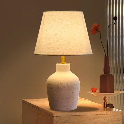 Traditional Japanese Fabric Shade Ceramic Bottle Base 1-Light Table Lamp For Bedroom