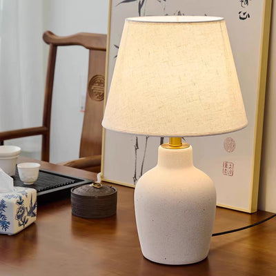 Traditional Japanese Fabric Shade Ceramic Bottle Base 1-Light Table Lamp For Bedroom