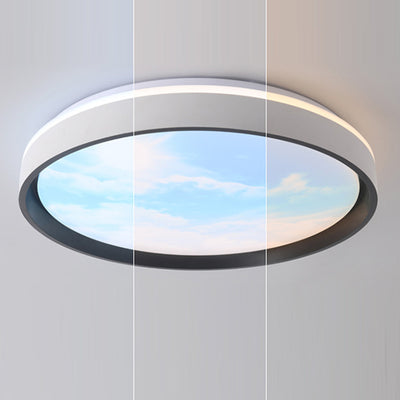 Contemporary Nordic Iron Blue Sky & Cloud Pattern Acrylic Round Shade LED Flush Mount Ceiling Light For Living Room