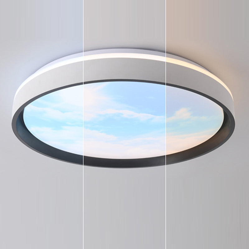 Contemporary Nordic Iron Blue Sky & Cloud Pattern Acrylic Round Shade LED Flush Mount Ceiling Light For Living Room