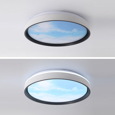 Contemporary Nordic Iron Blue Sky & Cloud Pattern Acrylic Round Shade LED Flush Mount Ceiling Light For Living Room