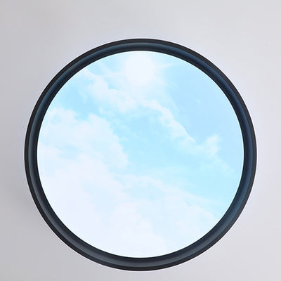 Contemporary Nordic Iron Blue Sky & Cloud Pattern Acrylic Round Shade LED Flush Mount Ceiling Light For Living Room