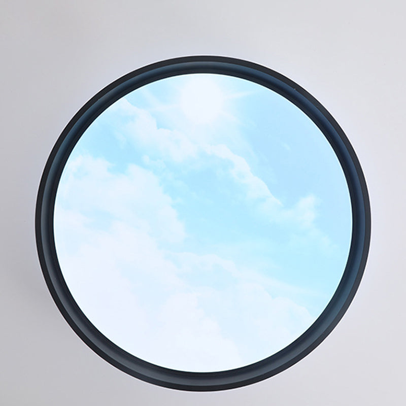 Contemporary Nordic Iron Blue Sky & Cloud Pattern Acrylic Round Shade LED Flush Mount Ceiling Light For Living Room