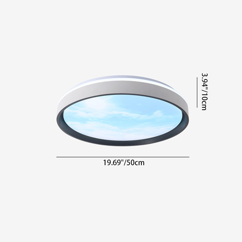 Contemporary Nordic Iron Blue Sky & Cloud Pattern Acrylic Round Shade LED Flush Mount Ceiling Light For Living Room