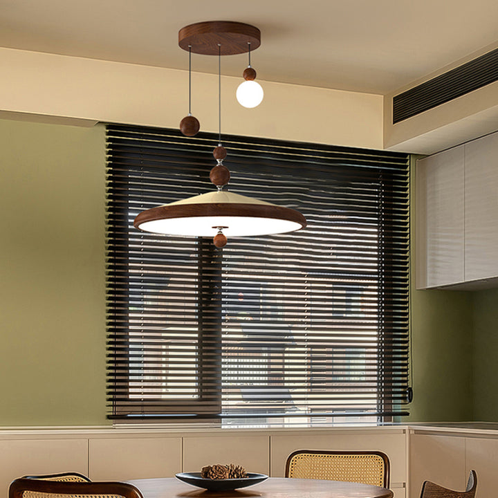 Traditionelle französische Eisen-Faux-Holzmaserung-Acryl-Kegelschirm-LED-Pendelleuchte für das Wohnzimmer 