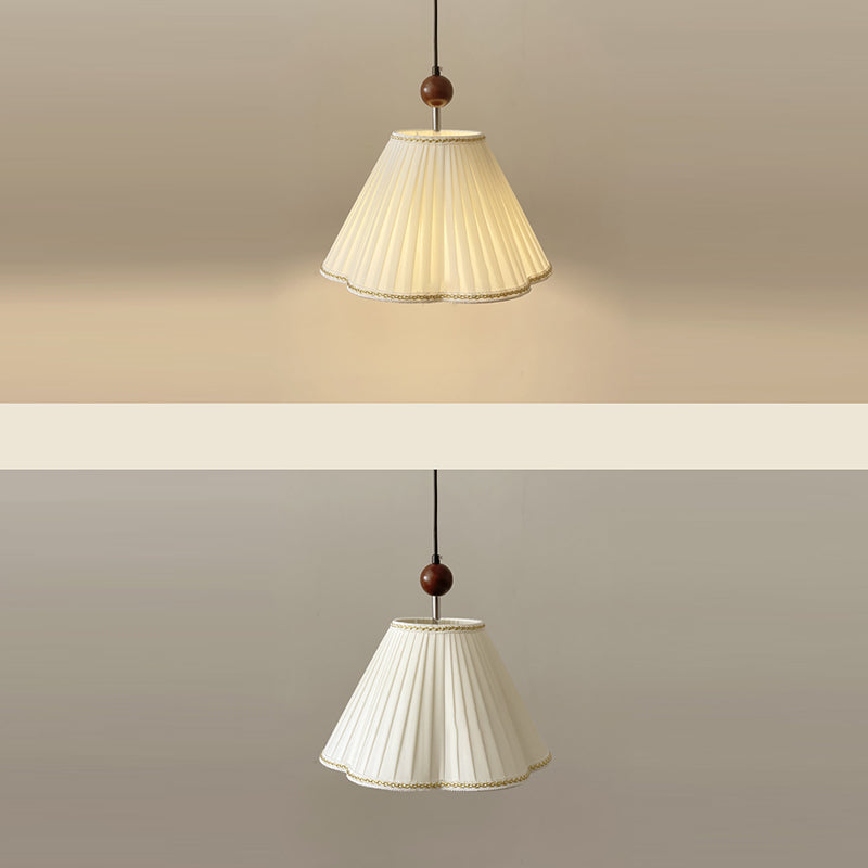 Traditional French Solid Wood Pleated Fabric Corrugated Shade 1-Light Pendant Light For Living Room