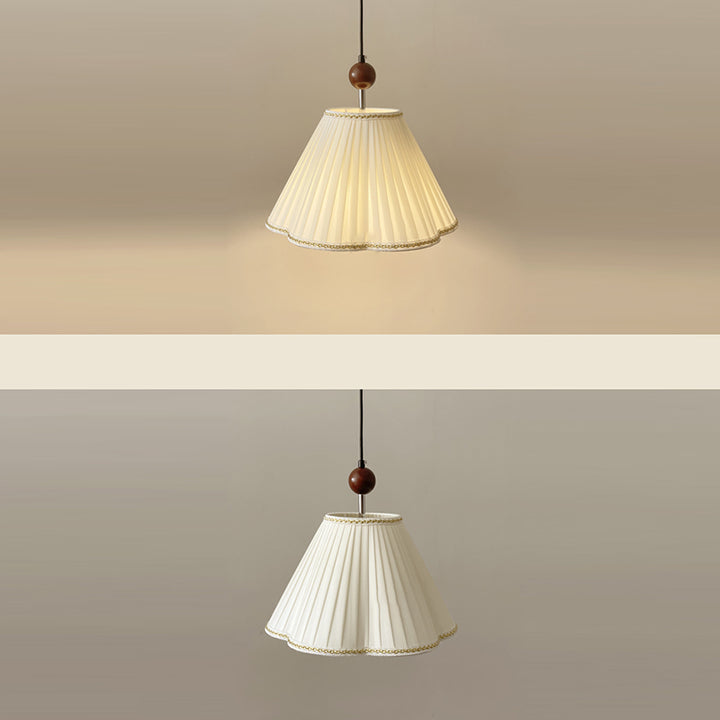 Traditional French Solid Wood Pleated Fabric Corrugated Shade 1-Light Pendant Light For Living Room