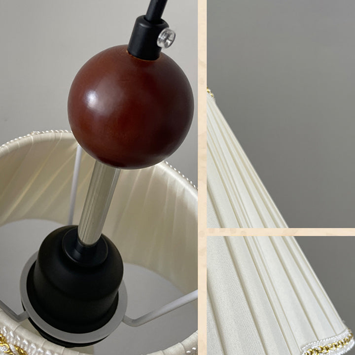 Traditional French Solid Wood Pleated Fabric Corrugated Shade 1-Light Pendant Light For Living Room