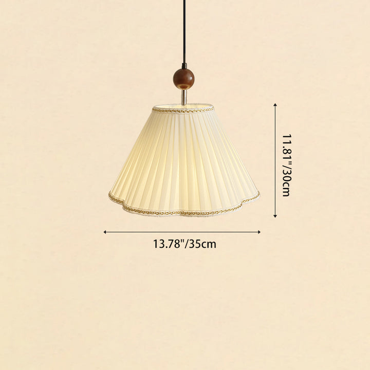 Traditional French Solid Wood Pleated Fabric Corrugated Shade 1-Light Pendant Light For Living Room