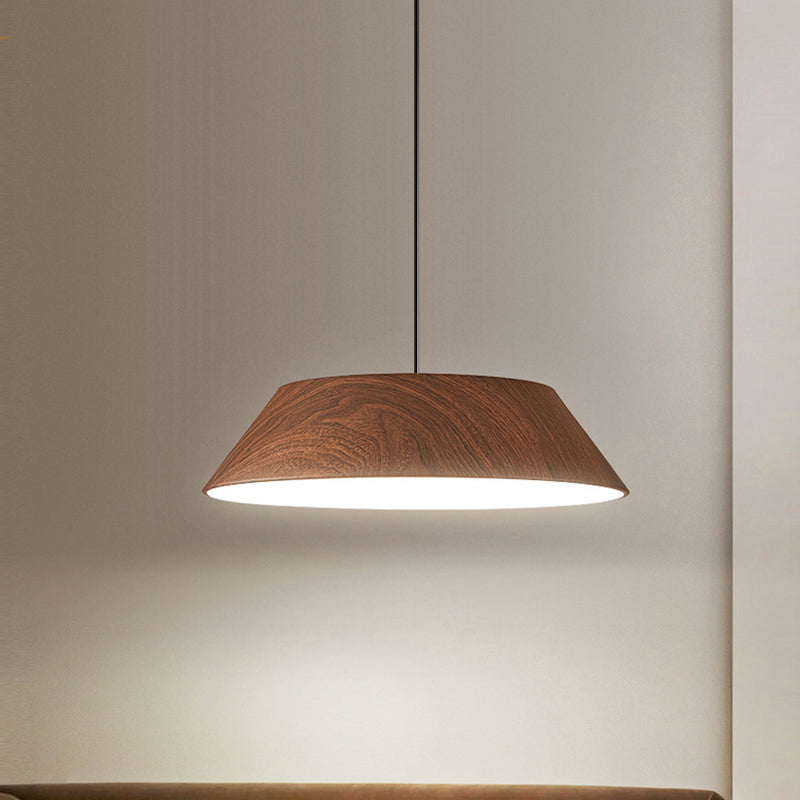 Traditionelle japanische Eisen-Faux-Holzmaserung runde Schirm LED Pendelleuchte für Wohnzimmer 