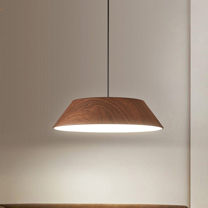 Lámpara colgante LED de sombra redonda de hierro tradicional japonés con efecto madera para sala de estar 