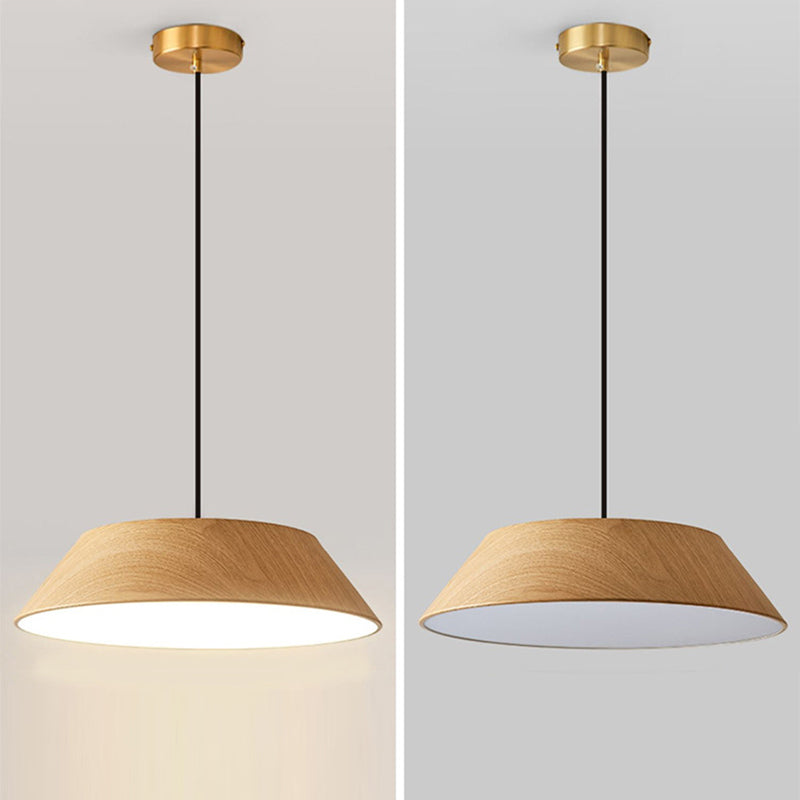 Traditionelle japanische Eisen-Faux-Holzmaserung runde Schirm LED Pendelleuchte für Wohnzimmer 