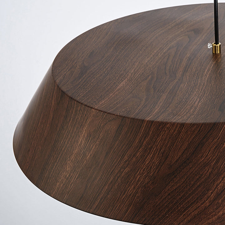 Traditionelle japanische Eisen-Faux-Holzmaserung runde Schirm LED Pendelleuchte für Wohnzimmer 