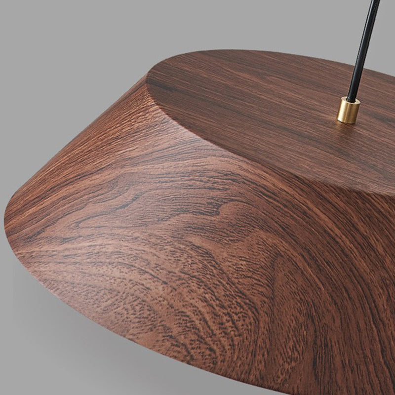 Traditionelle japanische Eisen-Faux-Holzmaserung runde Schirm LED Pendelleuchte für Wohnzimmer 
