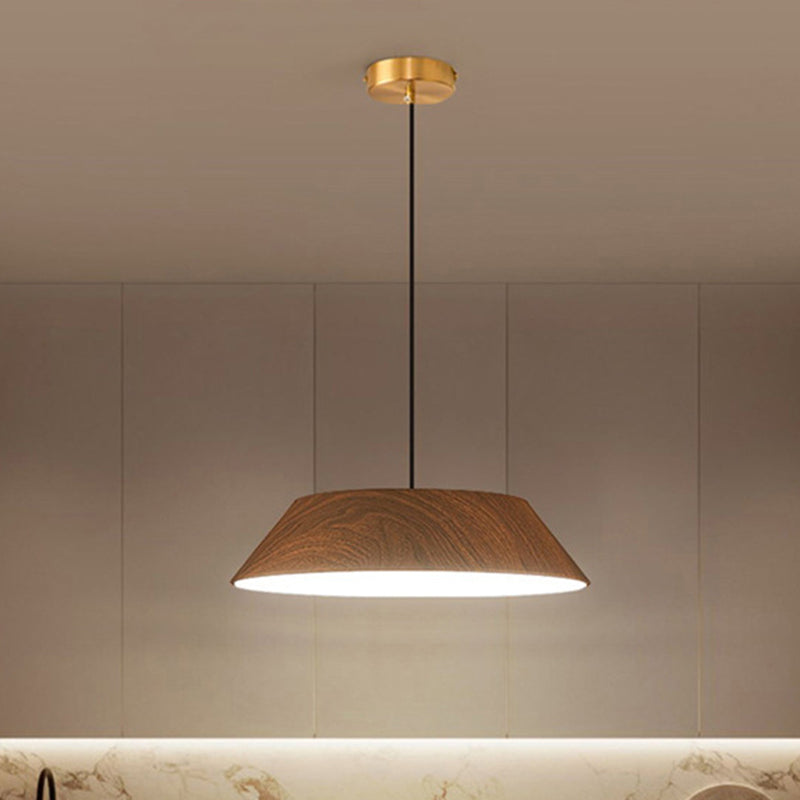 Traditionelle japanische Eisen-Faux-Holzmaserung runde Schirm LED Pendelleuchte für Wohnzimmer 
