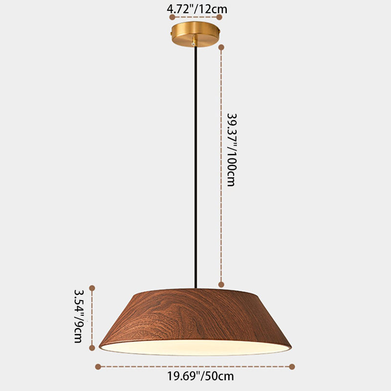 Traditionelle japanische Eisen-Faux-Holzmaserung runde Schirm LED Pendelleuchte für Wohnzimmer 
