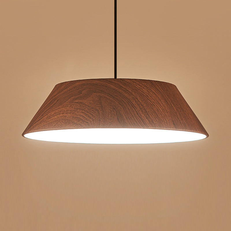 Traditionelle japanische Eisen-Faux-Holzmaserung runde Schirm LED Pendelleuchte für Wohnzimmer 
