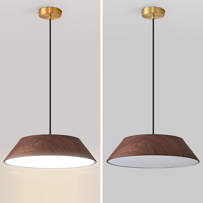 Traditionelle japanische Eisen-Faux-Holzmaserung runde Schirm LED Pendelleuchte für Wohnzimmer 