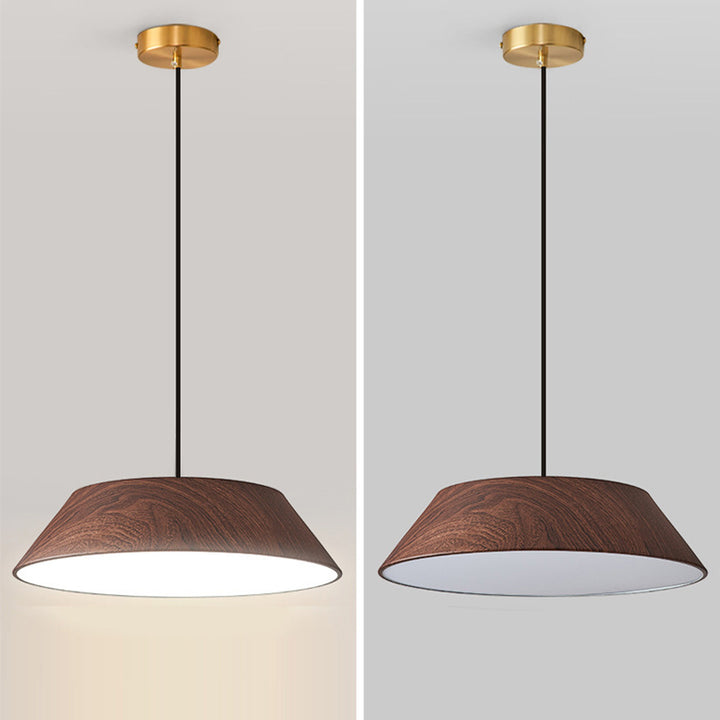 Traditionelle japanische Eisen-Faux-Holzmaserung runde Schirm LED Pendelleuchte für Wohnzimmer 