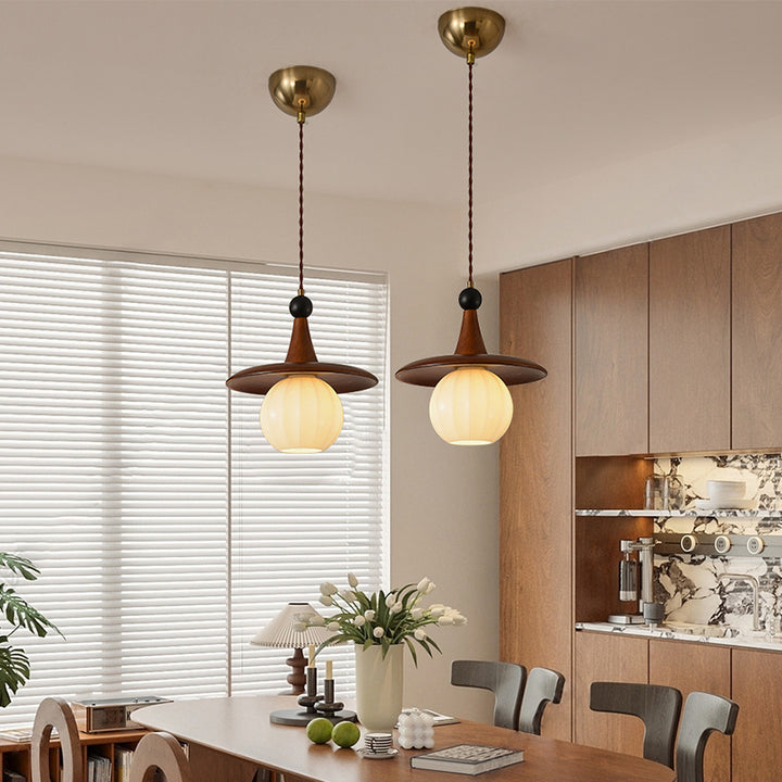 Modern Mid-Century Solid Wood Glass Ball Shade 1/3-Light Chandelier Island Light For Living Room