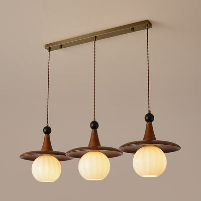 Moderne Mid-Century Massivholz Glas Kugelschirm 1/3-Licht Kronleuchter Insellicht für Wohnzimmer 