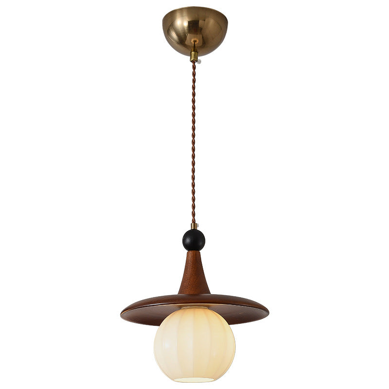 Moderne Mid-Century Massivholz Glas Kugelschirm 1/3-Licht Kronleuchter Insellicht für Wohnzimmer 