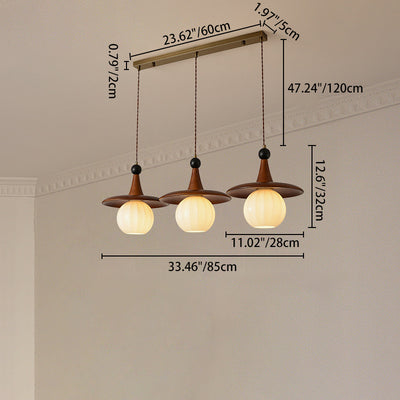 Moderne Mid-Century Massivholz Glas Kugelschirm 1/3-Licht Kronleuchter Insellicht für Wohnzimmer 