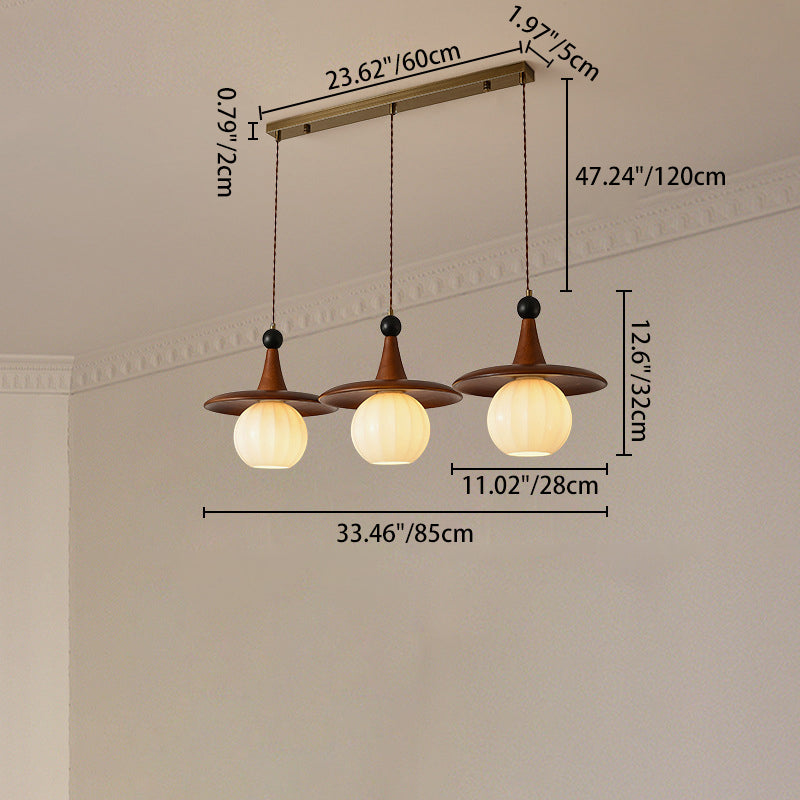 Moderne Mid-Century Massivholz Glas Kugelschirm 1/3-Licht Kronleuchter Insellicht für Wohnzimmer 