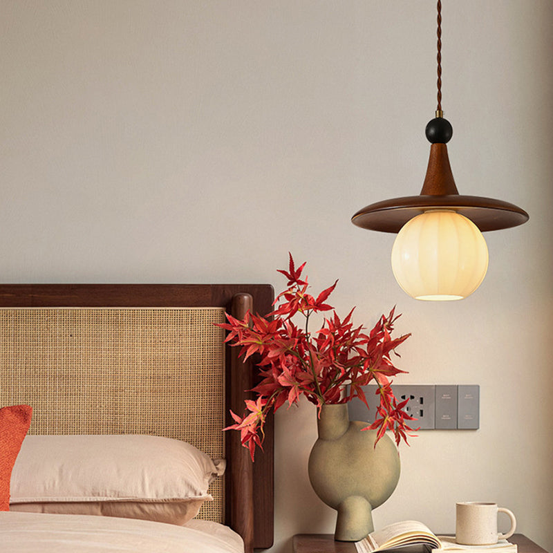 Moderne Mid-Century Massivholz Glas Kugelschirm 1/3-Licht Kronleuchter Insellicht für Wohnzimmer 