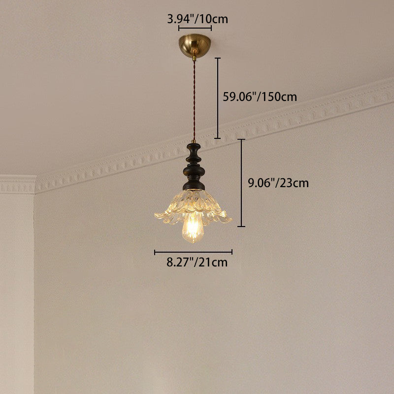 Traditionelle französische Massivholz-Kronleuchter mit Blumen-Glas-Schirm 1/3-Licht für Wohnzimmer 