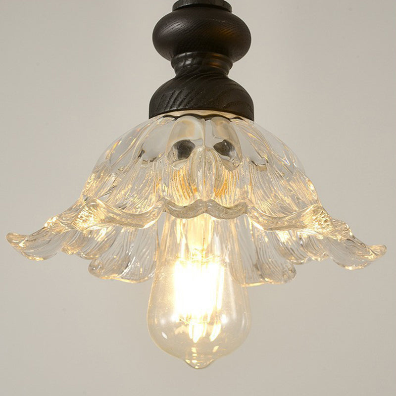 Traditional French Solid Wood Floral Glass Shade 1/3-Light Chandelier Island Light For Living Room
