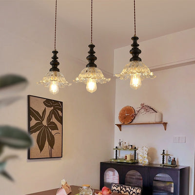 Traditional French Solid Wood Floral Glass Shade 1/3-Light Chandelier Island Light For Living Room