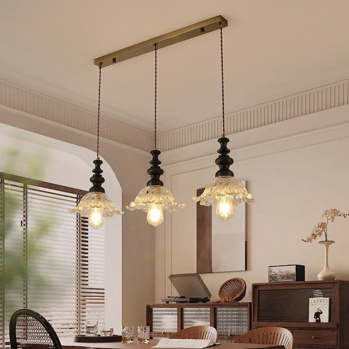 Traditional French Solid Wood Floral Glass Shade 1/3-Light Chandelier Island Light For Living Room