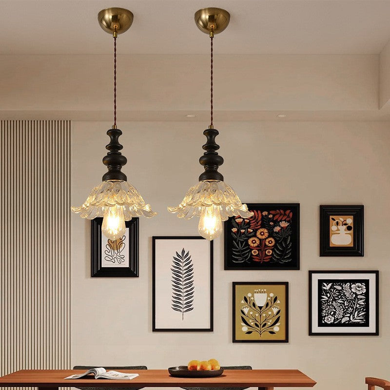 Traditional French Solid Wood Floral Glass Shade 1/3-Light Chandelier Island Light For Living Room