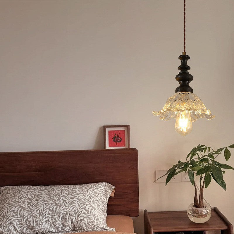 Traditionelle französische Massivholz-Kronleuchter mit Blumen-Glas-Schirm 1/3-Licht für Wohnzimmer 
