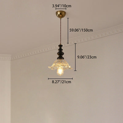 Traditional French Solid Wood Floral Glass Shade 1/3-Light Chandelier Island Light For Living Room