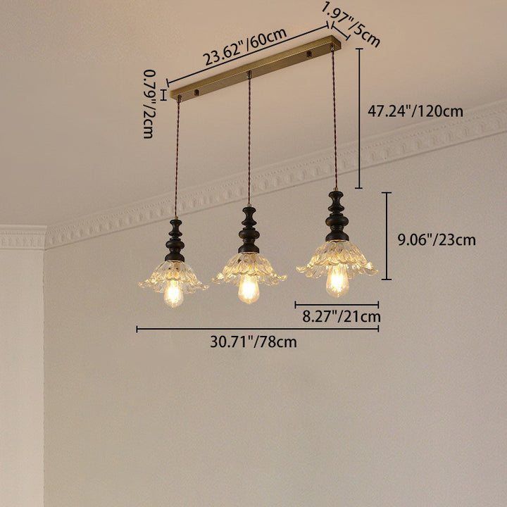 Traditional French Solid Wood Floral Glass Shade 1/3-Light Chandelier Island Light For Living Room